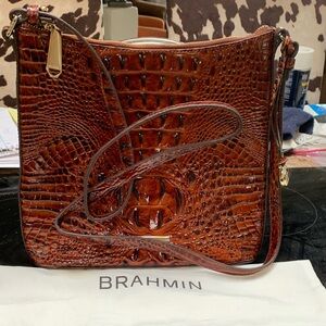 Brahmin Tan Crocodile Embossed Shoulder Bag